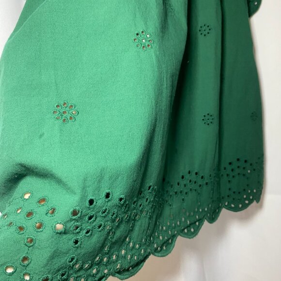 LC Lauren Conrad Peasant Blouse Womens L Drk Green Embroidery Flutter Sleeve EUC - Picture 4 of 12